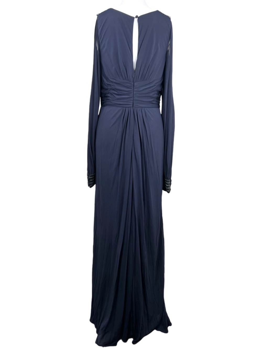 Aidan Mattox Navy Beaded Shoulder Long Sleeve Gown Mother of Bride Size 12 - Picture 6 of 10